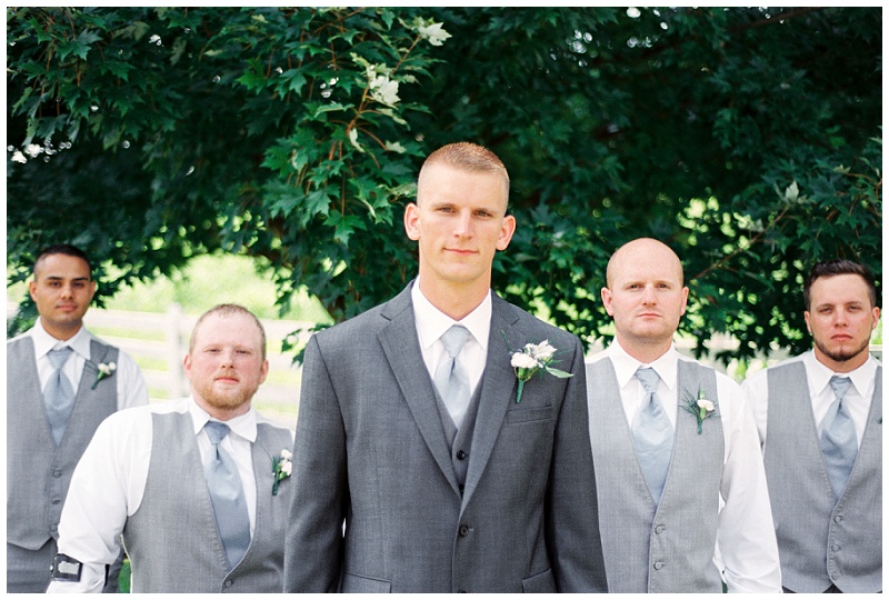 groom, groomsman, dusty blue wedding, rustic wedding, rustic, grey suits, grace meadows farm, rustic venue, bridal party picture ideas