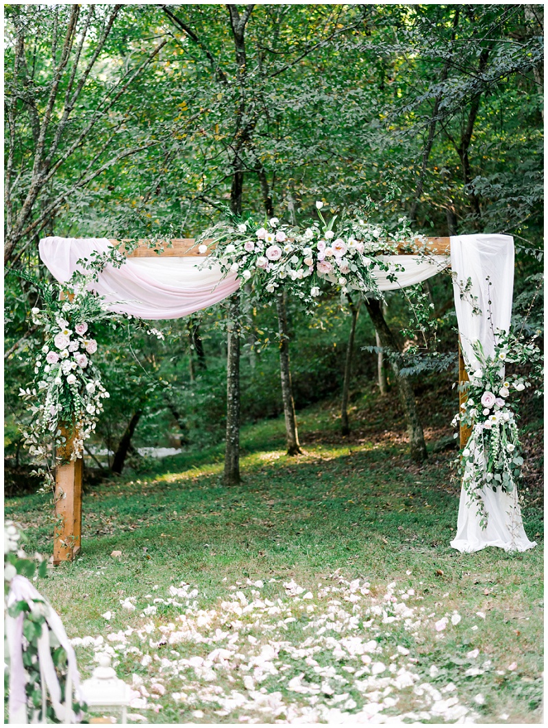 blush floral ceremony decorations, Barn Venues in East TN