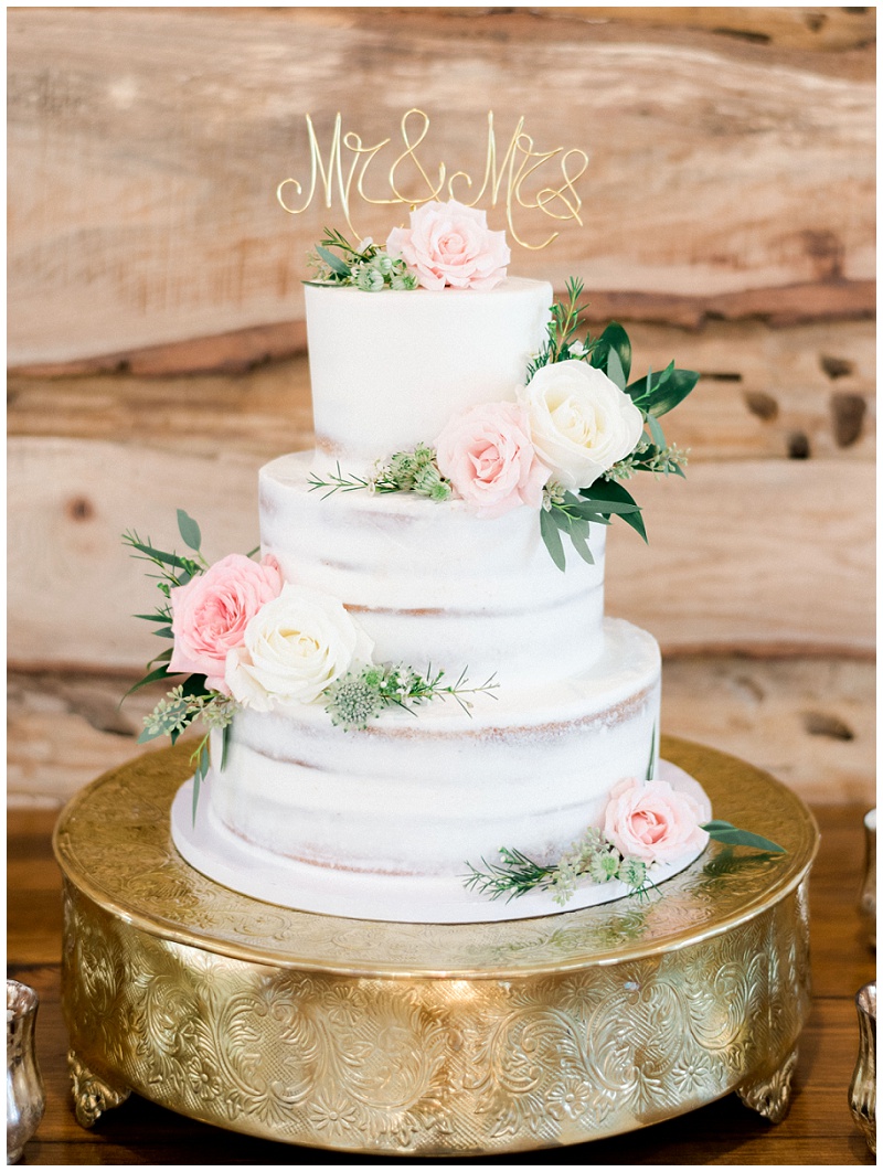 Ramble Creek Events, simple wedding cake design, gold cake toppers