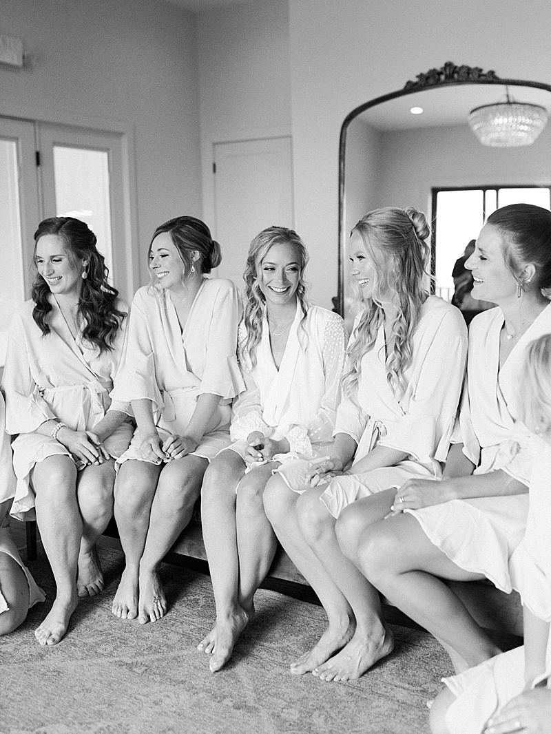Bride getting ready with her bridal party. 