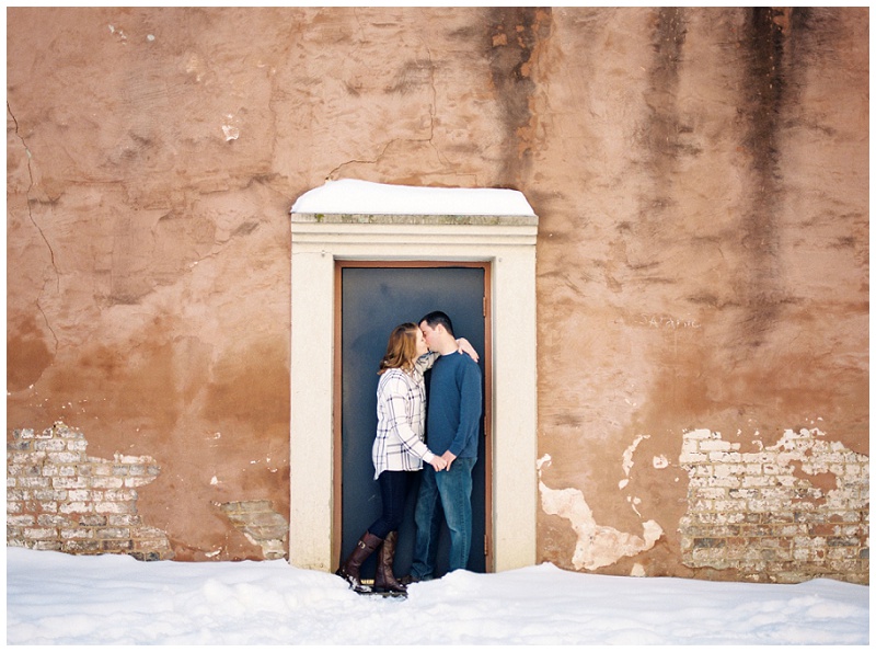 downtown johnson city tn engagement session. downtown engagement picture ideas, snowy engagement pictures, portra 800, johnson city tn wedding photographer