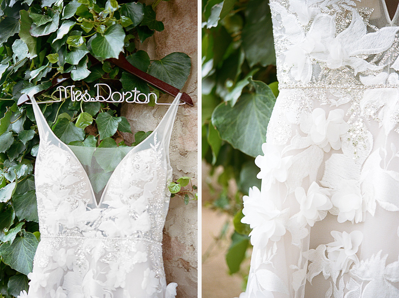 Bride's wedding gown at Chateau Selah.