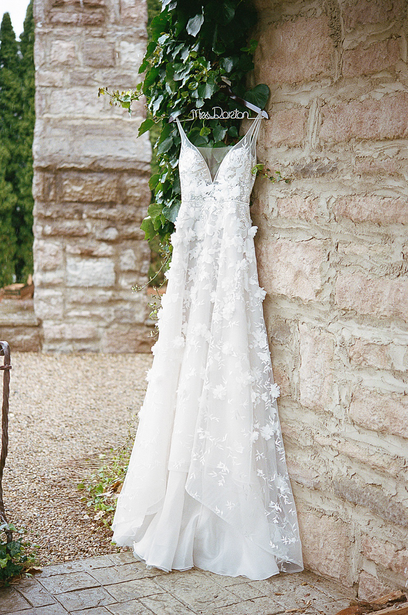 Bride's wedding gown at Chateau Selah.