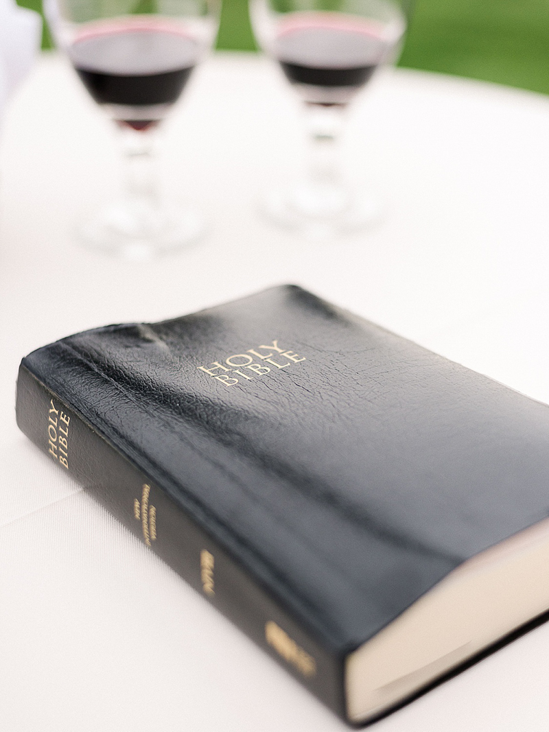 The holy Bible displayed at a wedding at the Chateau Selah.